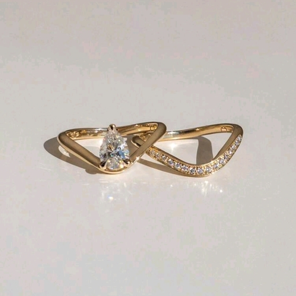 SS 925 Elegant Gold Plate Zirconia  Ring Set